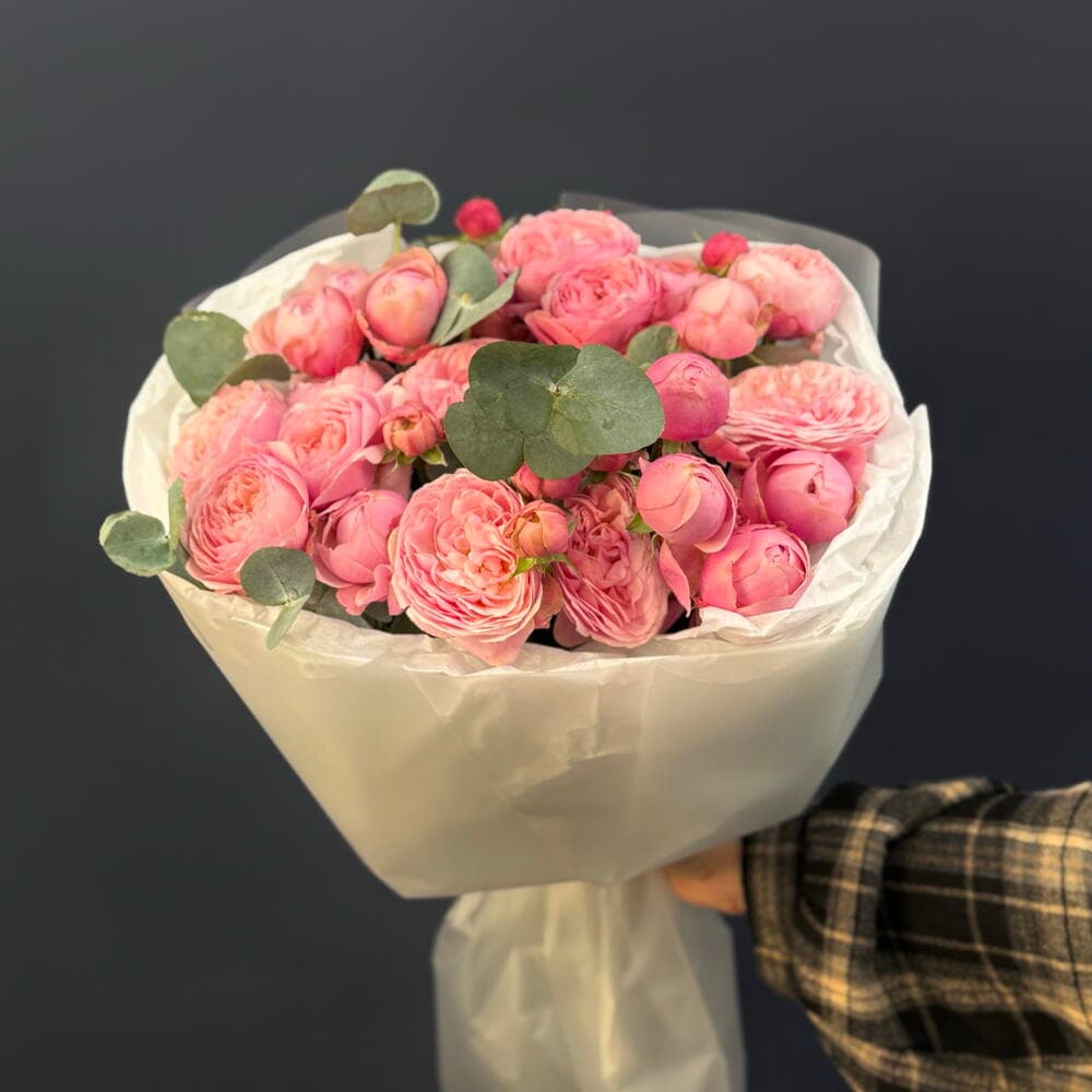 Пышный «Silva Pink» из кустовой пионовидной розы, 9 штук — фото 4